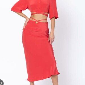 Christopher Esber Womens Silk Loophole Wrap Tie Slip Skirt Size‎ 6 Red Midi